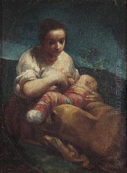 A Mother Nursing Her Child Oil Painting by Giuseppe Maria Crespi