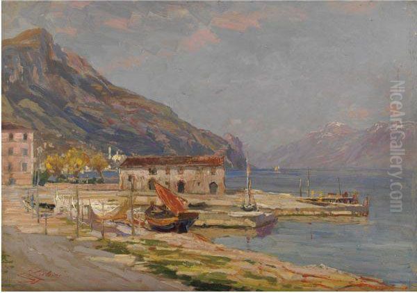 Veduta Del Lago Di Garda Da Bogliaco Oil Painting by Carlo Cressini