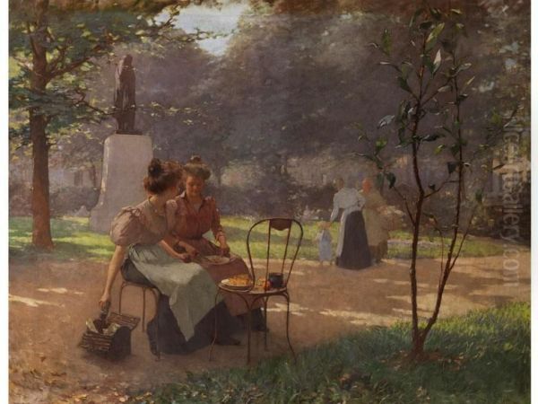 Zwei Junge Madchen Im Park Oil Painting by Albert Cresswell