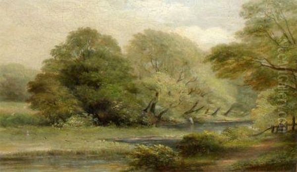 Wooded River Landscape Oil Painting by Thomas Creswick