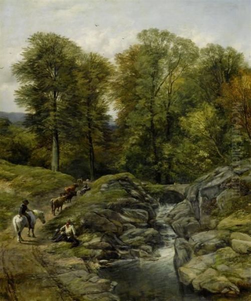 Herdsmen At A Mountain Stream Oil Painting by Thomas Creswick