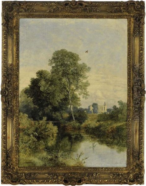 A View Of Bolton Abbey, Yorkshire, With The River In The Foreground Oil Painting by Thomas Creswick