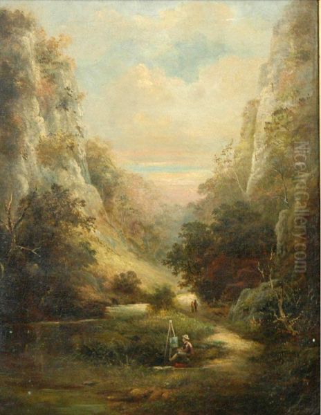 Artist At Work In A Gorge Oil Painting by Thomas Creswick