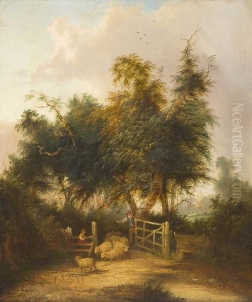 Sheep Herder Oil Painting by Thomas Creswick