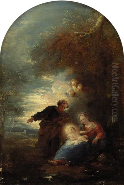 The Rest On The Flight Into Egypt Oil Painting by Pierre Louis Cretey