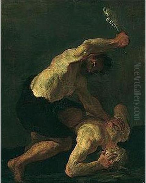 Cain Slaying Abel Oil Painting by Pierre Louis Cretey