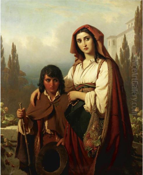 A Mother's Hope Oil Painting by Konstantin Johannes Franz Cretius