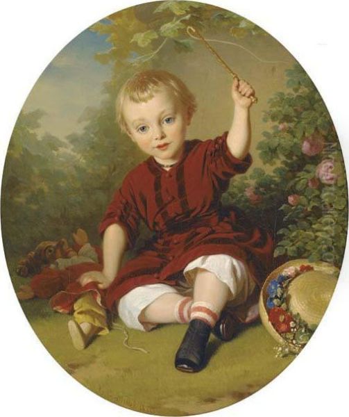 A Young Boy In A Garden Oil Painting by Konstantin Johannes Franz Cretius