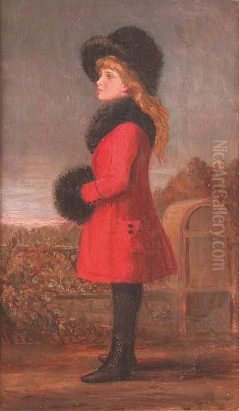 Portrait Of Everilda Creyke, Full Length In A Red Coat Oil Painting by Walter Creyke