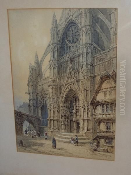 A Continental Cathedral With A Religious Procession Oil Painting by Neil Stuart Crichton