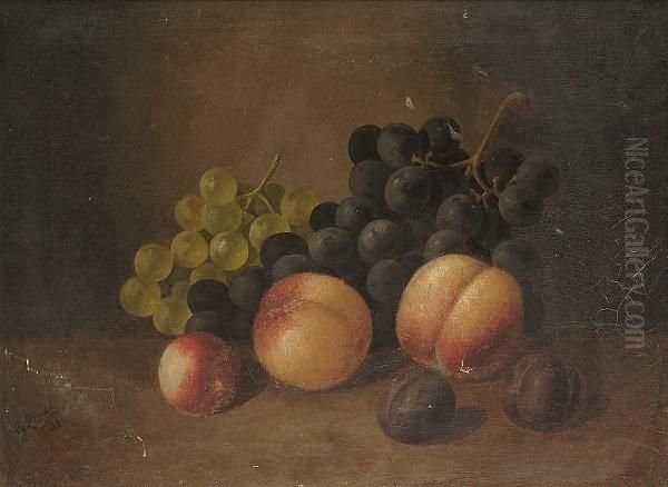 Still Life Of Grapes, Peaches And Plums Oil Painting by George Crisp