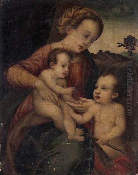 Madonna Con Bambino E San Giovannino Oil Painting by Francesco Franciabigio