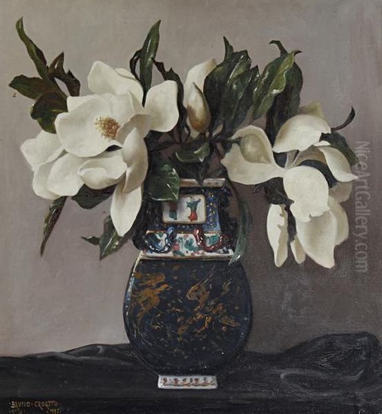 Still Life Of Magnolias In An Oriental Vase Oil Painting by Bruno Croatto