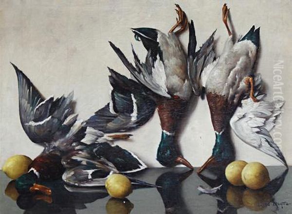 Still Life Of Mallards And Lemons Oil Painting by Bruno Croatto