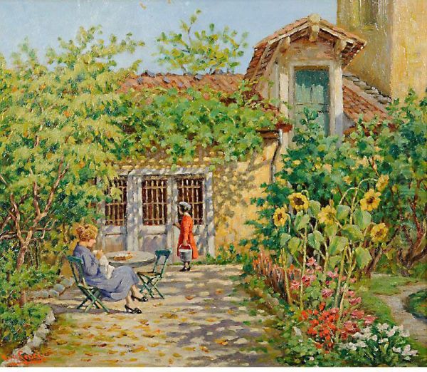 Donne In Giardino Oil Painting by Ernesto Croci