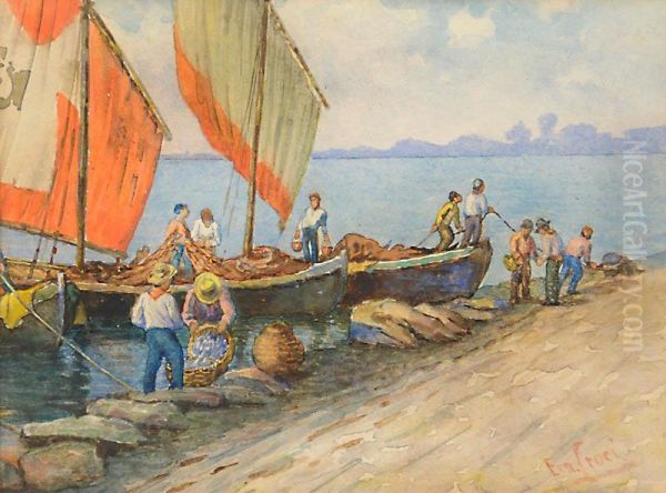 Ritorno Dei Pescatori Oil Painting by Ernesto Croci