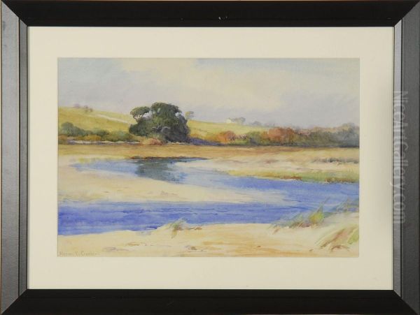 Landscape With Winding Marsh Oil Painting by Marion E. Crocker