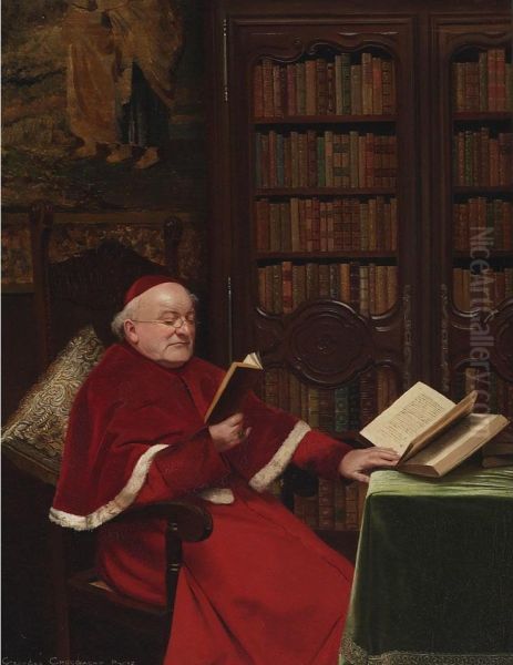 Cardinal In His Study Oil Painting by Georges Croegaert