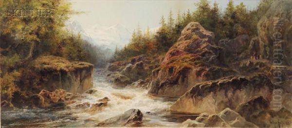 The Path Along The Mountain Torrent Oil Painting by Arthur Croft