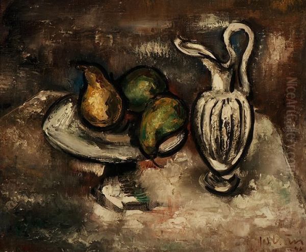 Still Life With A White Jug And Fruit On A Dish Oil Painting by Jos Croin