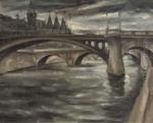 A Bridge Crossing The Seine, Paris Oil Painting by Jos Croin