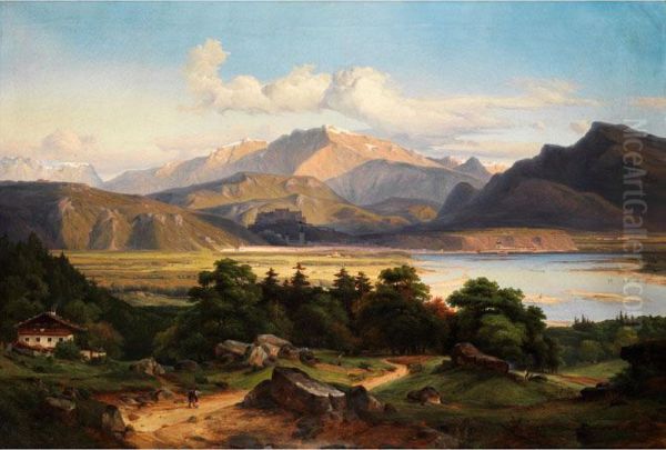 Grosse Landschaft Am Inn Oil Painting by Georg Heinrich Croll Crola