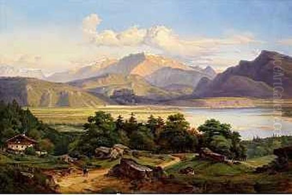 Grosse Landschaft Am Inn, Mit Blick Auf Oil Painting by Georg Heinrich Croll Crola