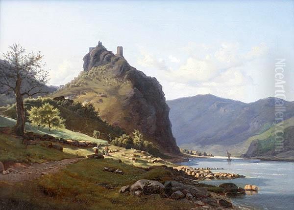 Below Strekov Castle Oil Painting by Carl Robert Croll