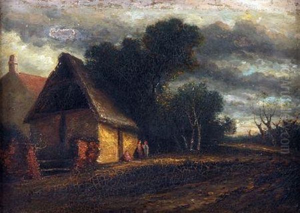 Figures Before A Barn Oil Painting by John Berney Crome