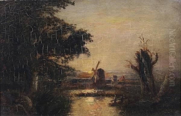 Windmill At Sunset Oil Painting by John Berney Crome