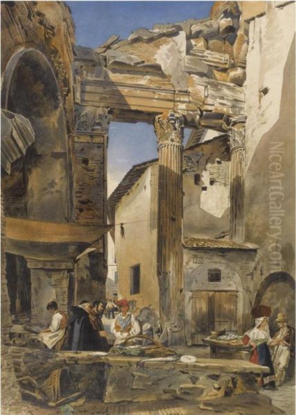 The Fish Market, Rome Oil Painting by Thomas Hartley Cromek