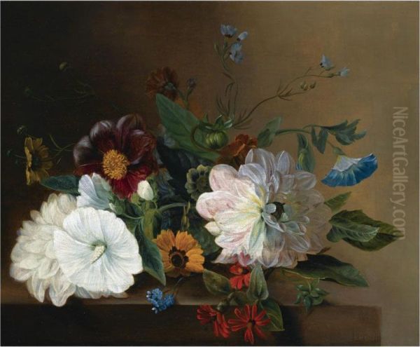 Flowers On A Ledge Oil Painting by Maria Elisabeth Crommelin