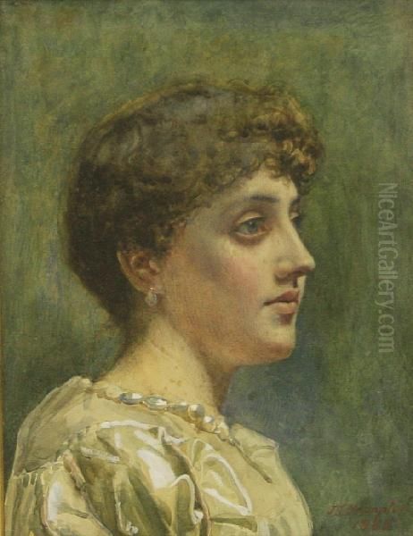 Bust Length Portrait Of A Lady Oil Painting by James Shaw Crompton