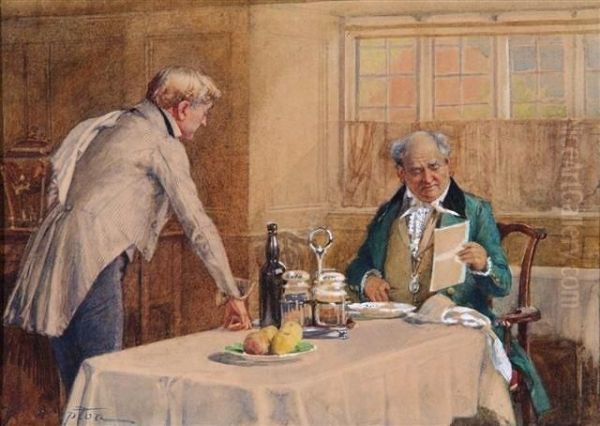 A Gentleman At Breakfast Oil Painting by James Shaw Crompton