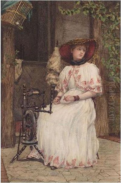 Pensive Awhile She Dreams Awake Oil Painting by James Shaw Crompton