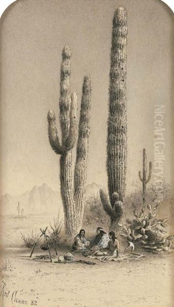 Giant Cactus In The Gila Desert Oil Painting by Rudolf (Daniel Ludwig) Cronau