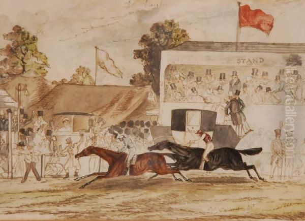 Horse Racing Scene Oil Painting by C.J. Croome