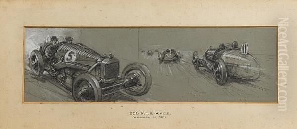 200 Mile Race Brooklands 1925 Oil Painting by Frederick Gordon Crosby