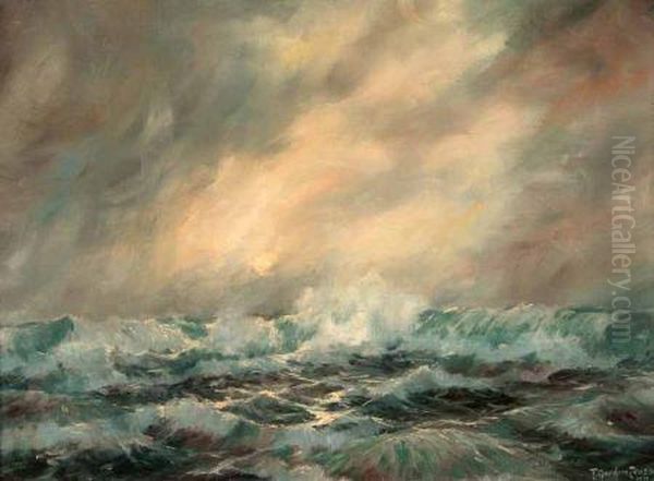 Study Of Waves Breaking Oil Painting by Frederick Gordon Crosby