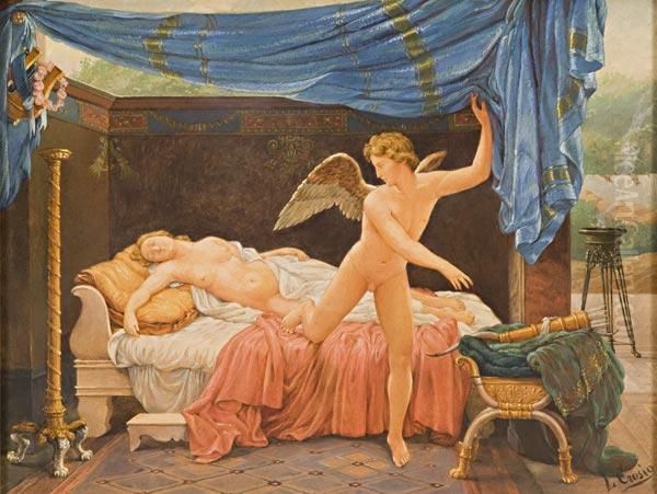 Venere E Cupido Oil Painting by Luigi Crosio