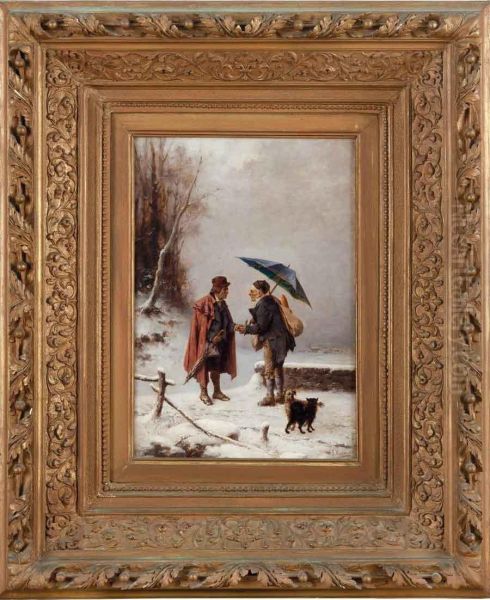 Paesaggio Innevato Con Viandanti Oil Painting by Luigi Crosio