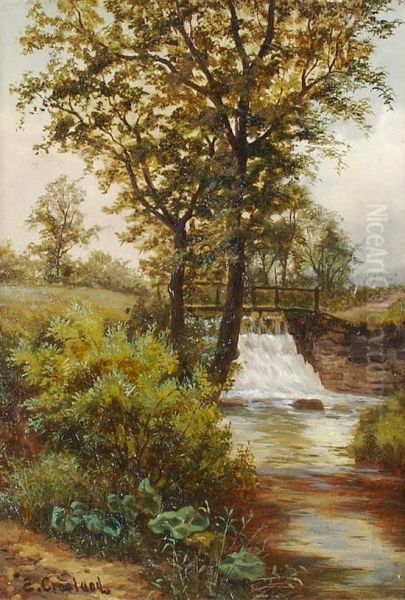 Landscape With Waterfall Oil Painting by Enoch Crosland