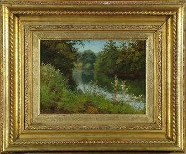 The Bank Of The Derwent At Duffield, Derbyshire Oil Painting by Enoch Crosland