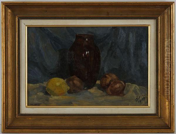 Nature Morte Aux Oignons Et Citron 
Huile Sur Toile Marouflee Sur Carton Oil Painting by Jules Crosnier