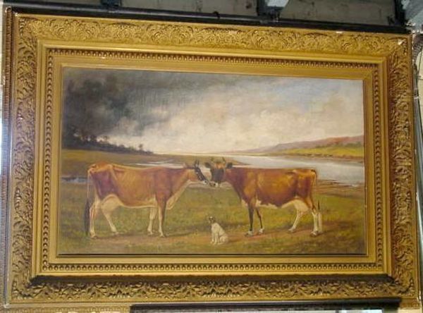 Kissing Cows Oil Painting by Henri H. Cross