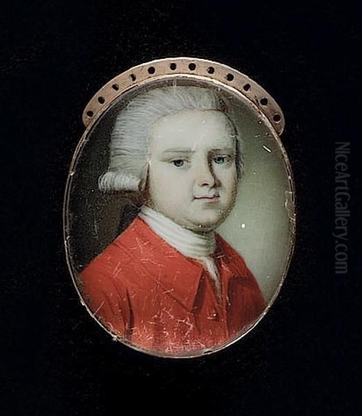 A Gentleman, Wearing Red Coat, White Cravat And Powdered Wig Worn Oil Painting by Richard Crosse