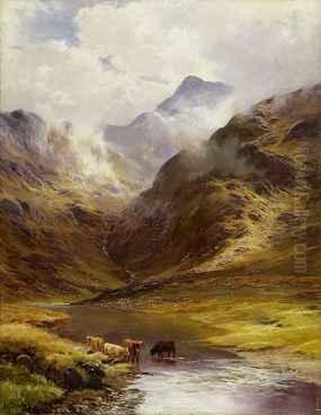 Gebirgslandschaft Mit Hochland-rindern Oil Painting by James Henry Crossland