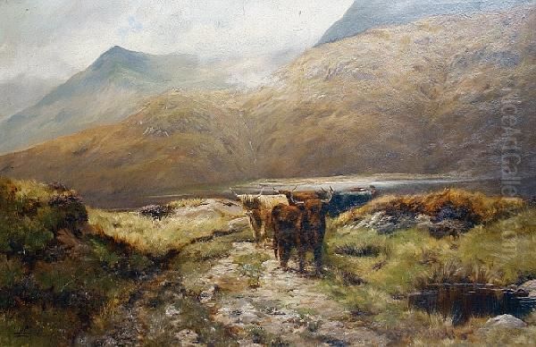 Highland Cattle Oil Painting by James Henry Crossland