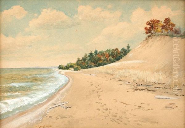 Shoreline Scene Oil Painting by Abner Crossman