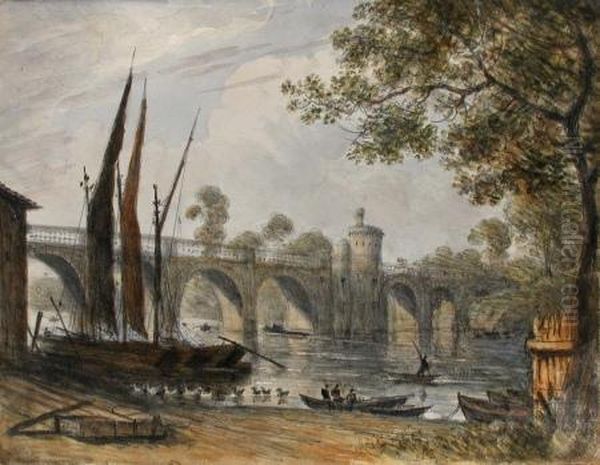 A Portfolio Of Views Of Kingston Bridge Oil Painting by Dr. William Crotch